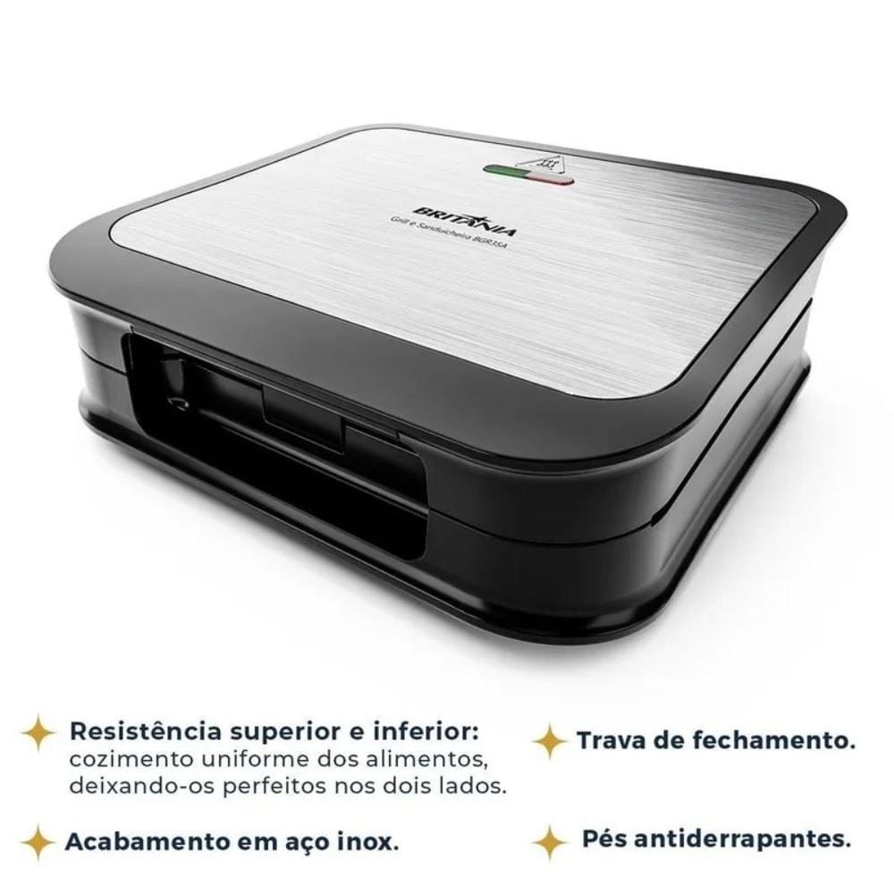 Sanduicheira e Grill Britânia 2 em 1 Redstone 850W BGR35A