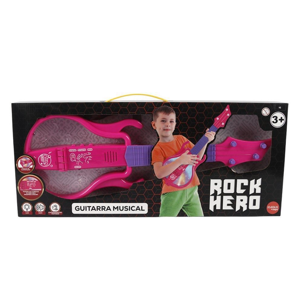 Guitarra Musical Rock Hero Rosa Havan Toys