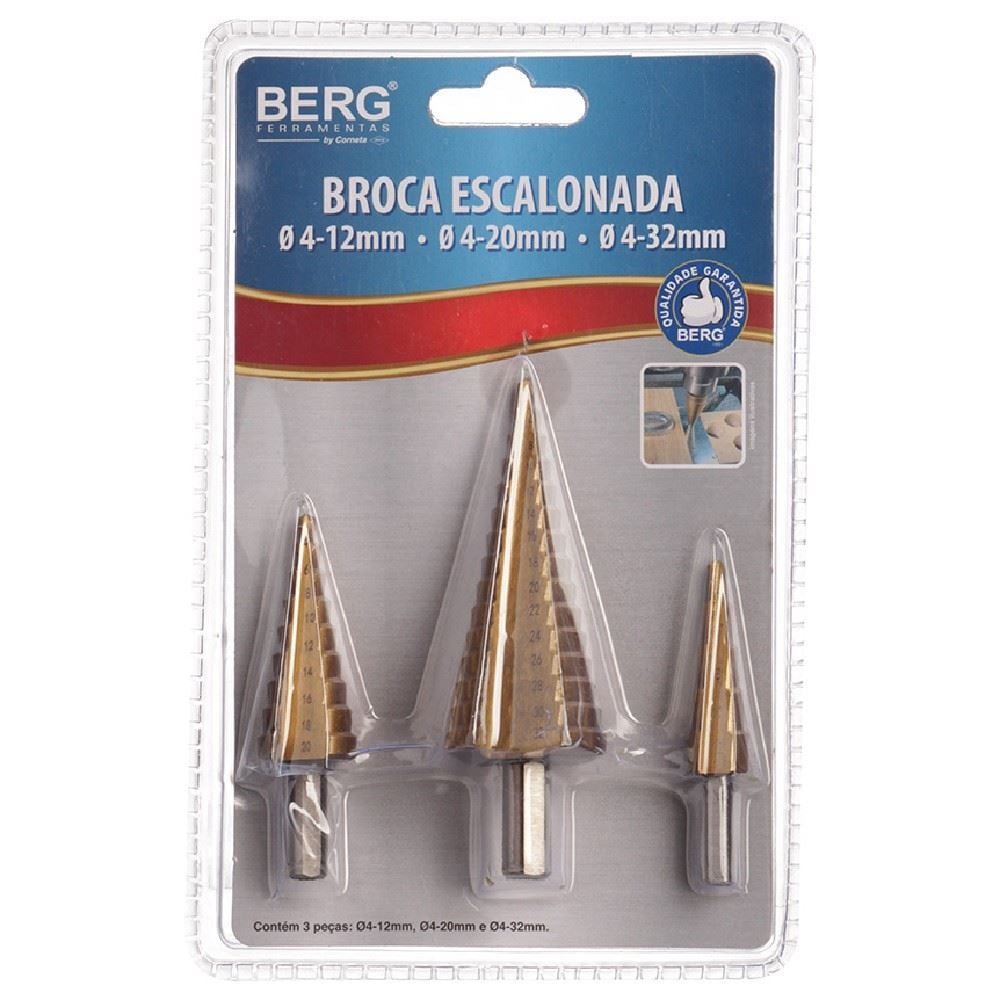 Jogo Broca Escalonada 3 Peças Hss 4 a 32Mm Corneta