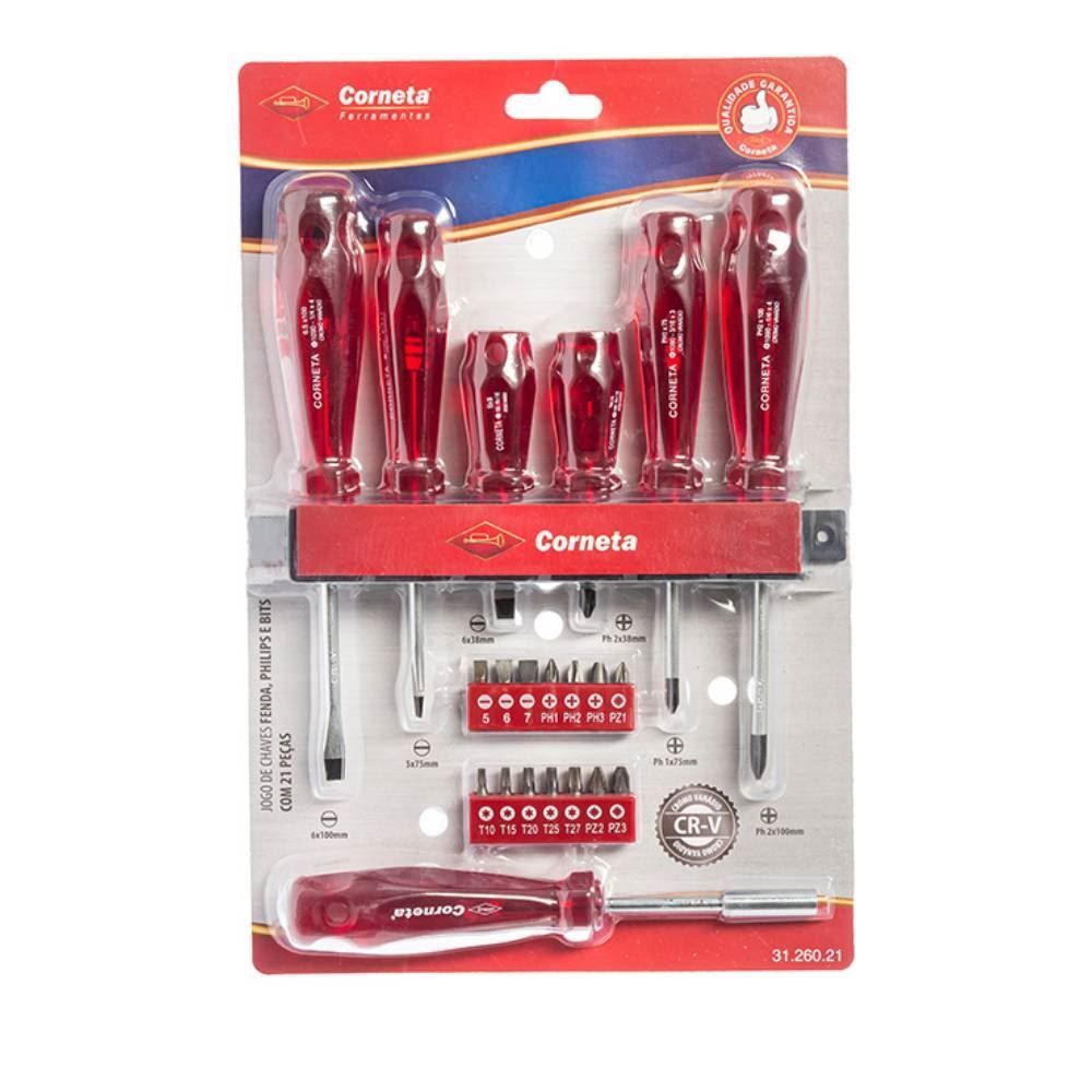 Jogo Chave De Fenda Philips E Bits 21 Peças Corneta - 7896980445084