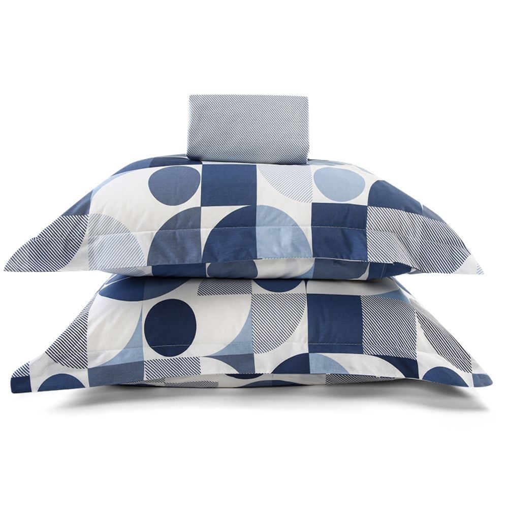 Jogo De Cama Casal Percal 200 Fios Buona Fortuna 3 Pçs - Textura Lorenzo Azul