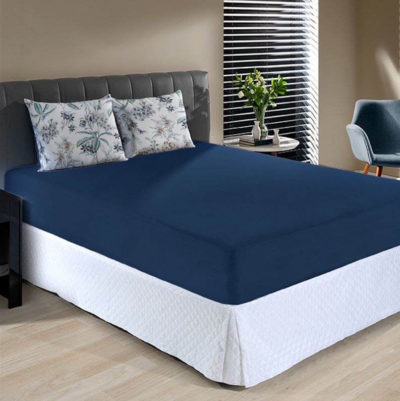 Jogo de Cama Casal Malha 100% Algodão Paris 3 pçs Havan Casa - ATLAS AZUL MARINHO