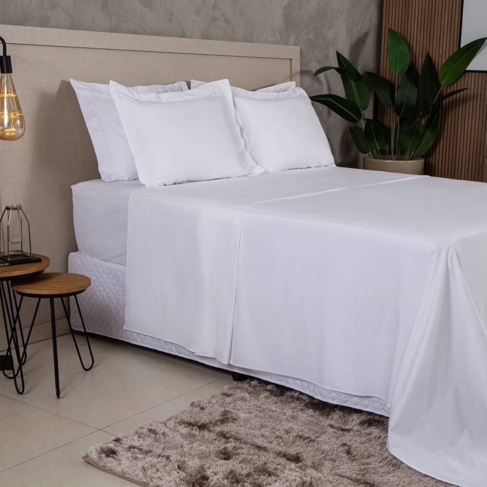 Jogo De Cama Casal Percal Buona Fortuna 4 Pçs - Branco