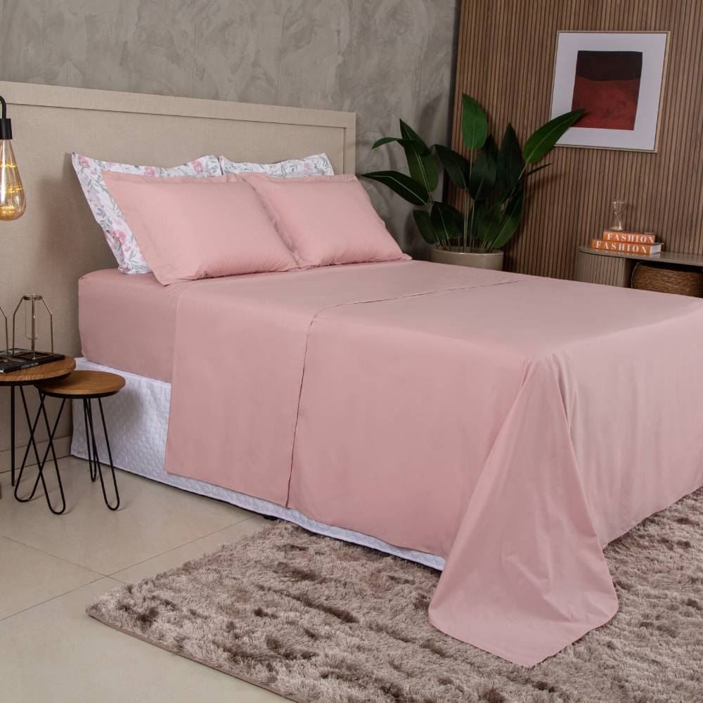 Jogo De Cama Casal Percal Buona Fortuna 4 Pçs - Rosa Velho