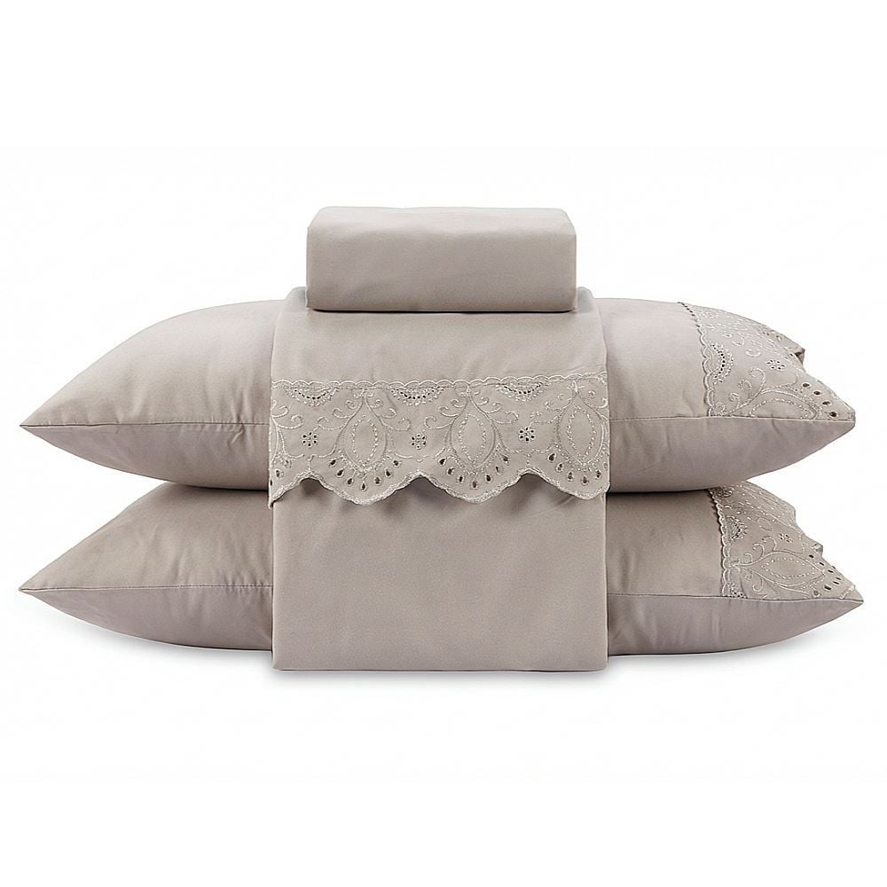 Jogo de Cama Casal Imperial com Renda Havan Casa 4 pçs - Bege