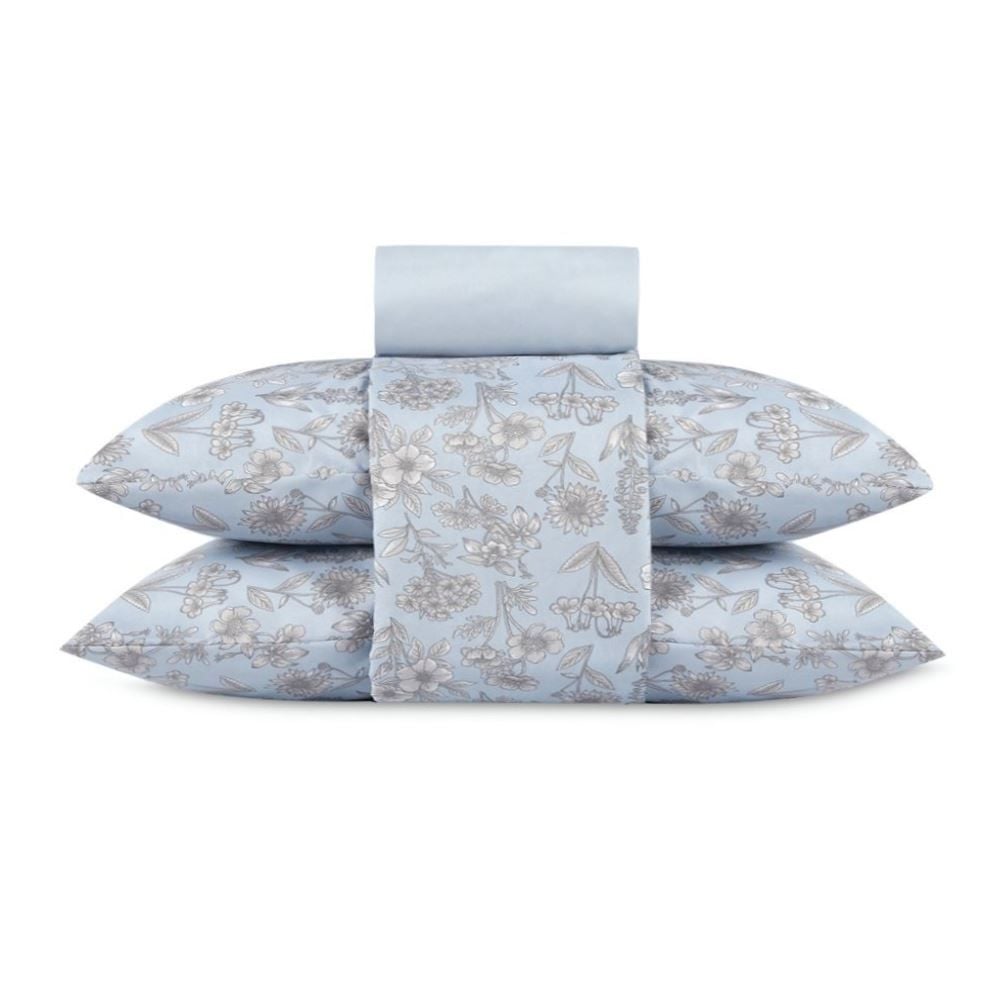 Jogo de Cama Casal Elegance Havan Casa 4 pçs - Blossom Flowers Azul