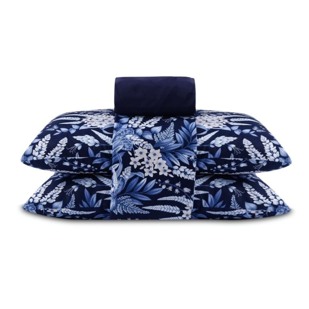 Jogo de Cama Casal Elegance Havan Casa 4 pçs - Elegance Flowers Marinho