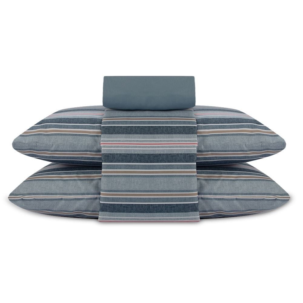 Jogo de Cama Casal Elegance Havan Casa 4 pçs - Lausane Listra Azul