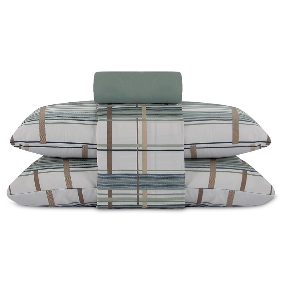 Jogo de Cama Casal Elegance Havan Casa 4 pçs - Valência Xadrez Verde