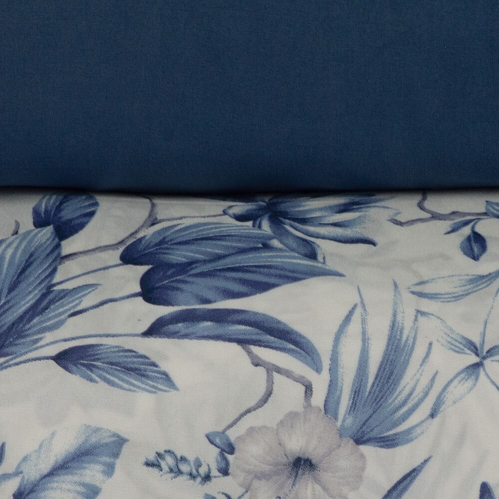 Jogo de Cama Casal Elegance Havan Casa 4 pçs - Organic Flores Azul