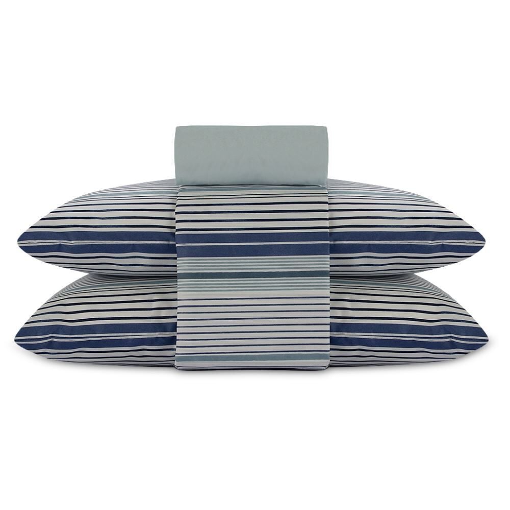 Jogo de Cama Casal Elegance Havan Casa 4 pçs - Toni Listra Azul