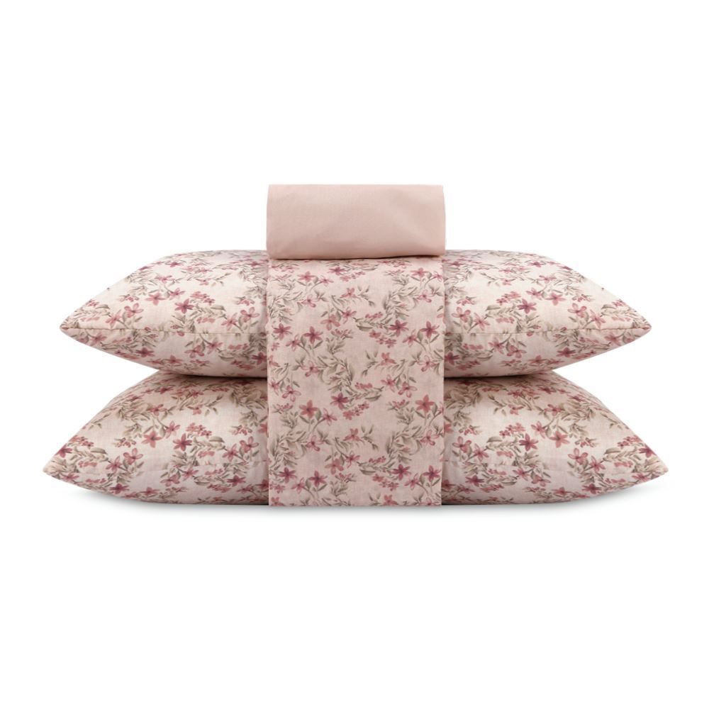 Jogo de Cama Casal Napoli Havan Casa 4 pçs - Elise Flowers Rosa