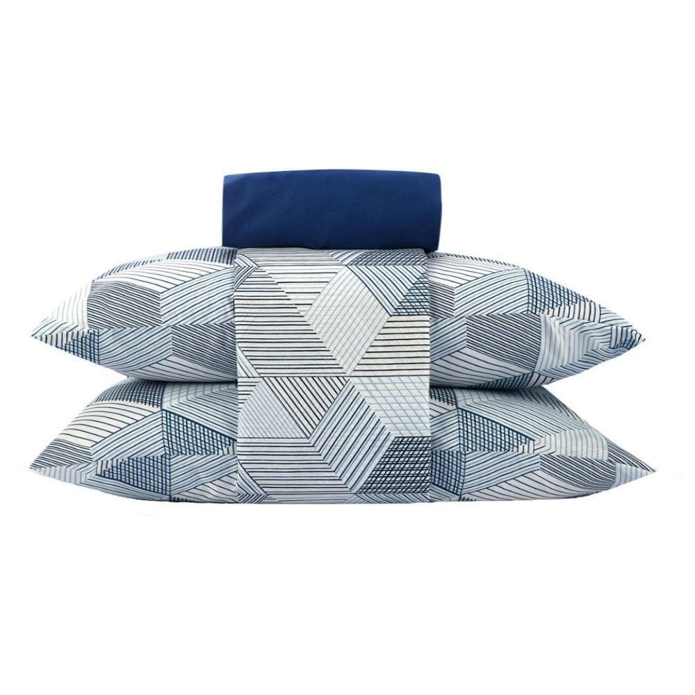 Jogo de Cama Casal Napoli Havan Casa 4 pçs - Cubos Geométricos Azul