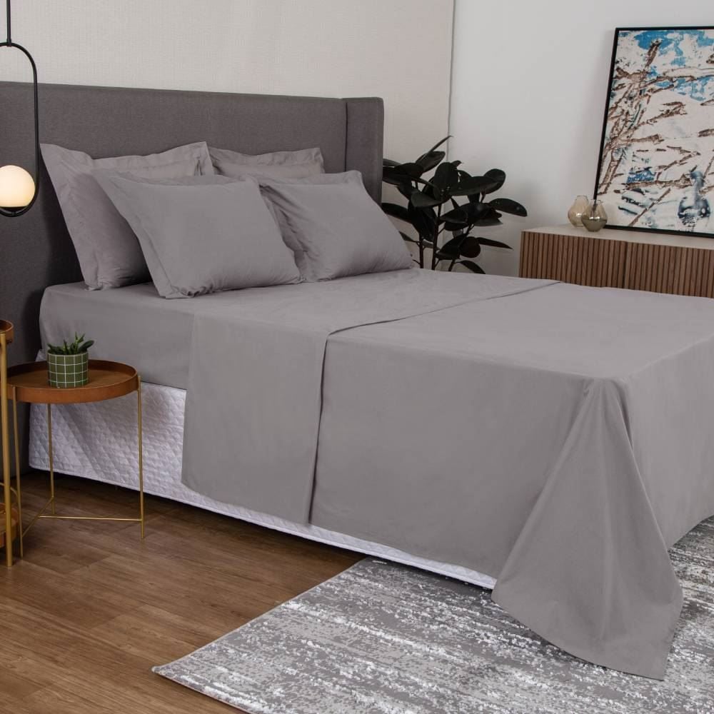 Jogo de Cama Casal Percal Buona Fortuna 4 pçs - Cinza Prata