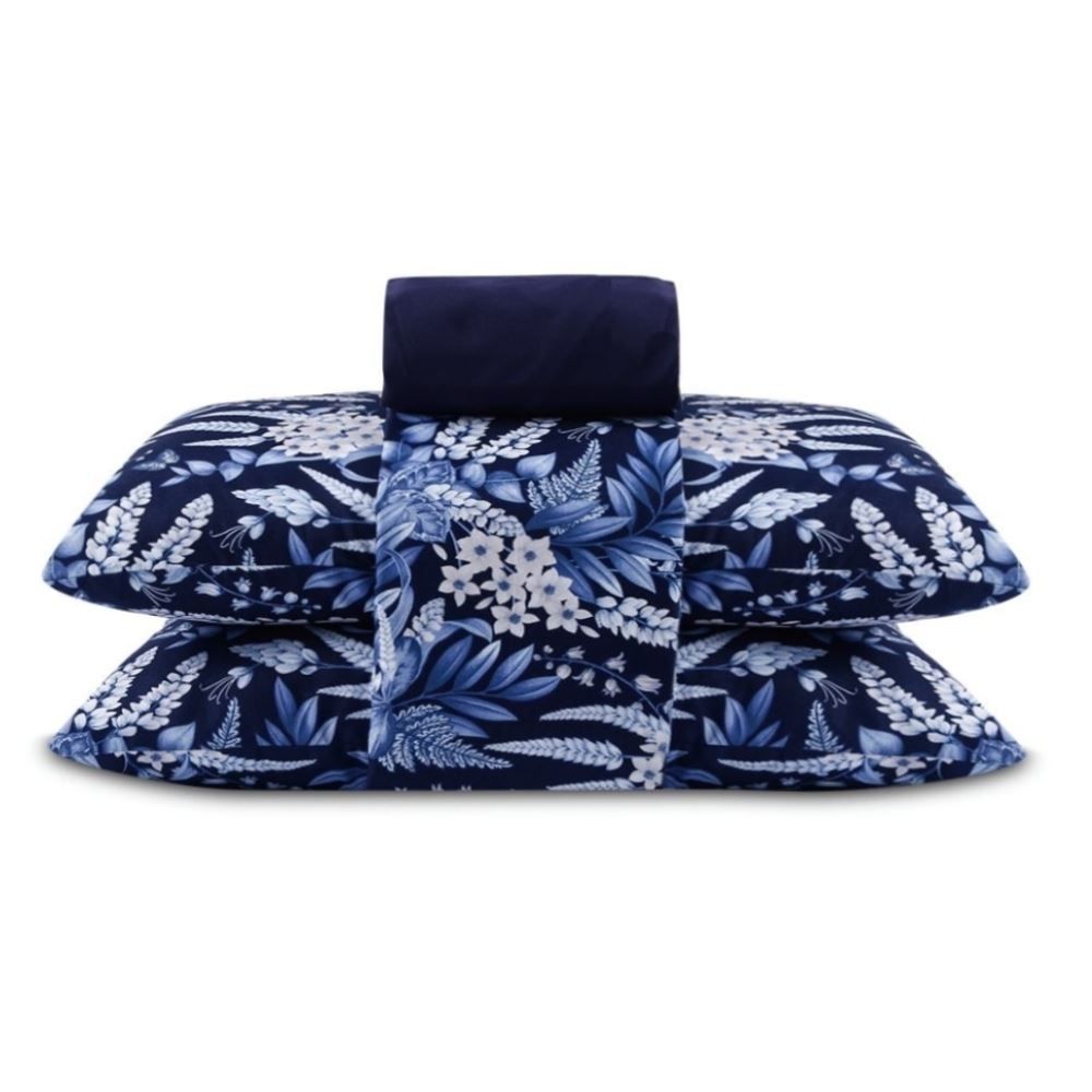 Jogo de Cama King Elegance Havan Casa 4 pçs - Elegance Flowers Marinho
