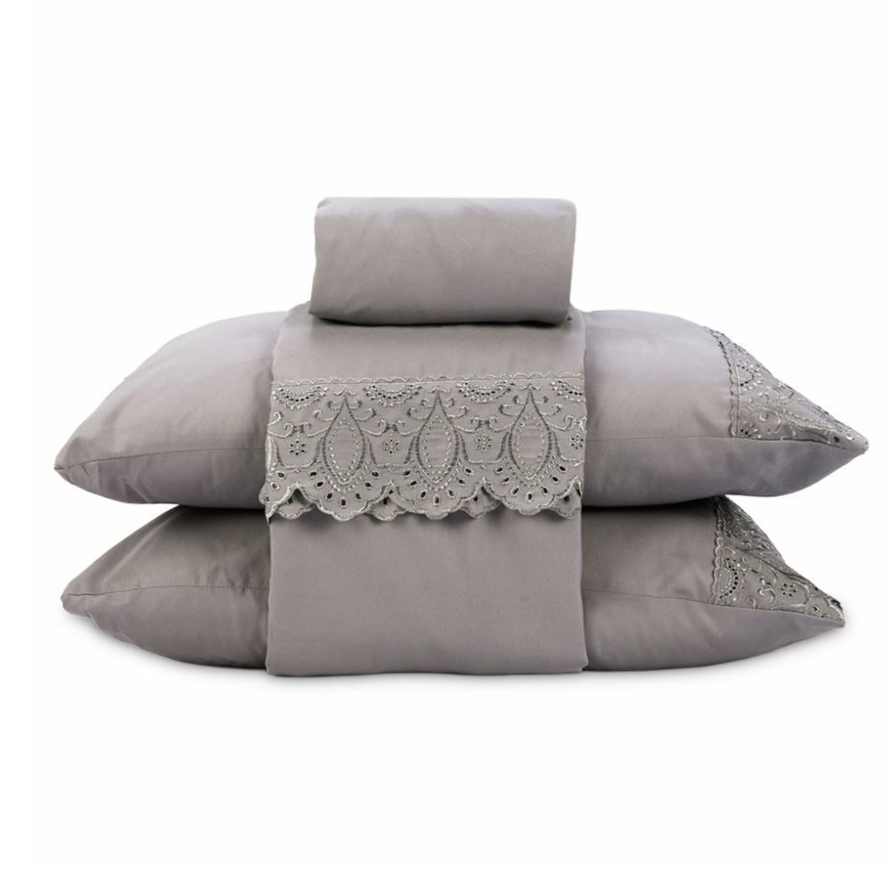 Jogo de Cama Queen Imperial com Renda Havan Casa 4 pçs - Cinza Amianto