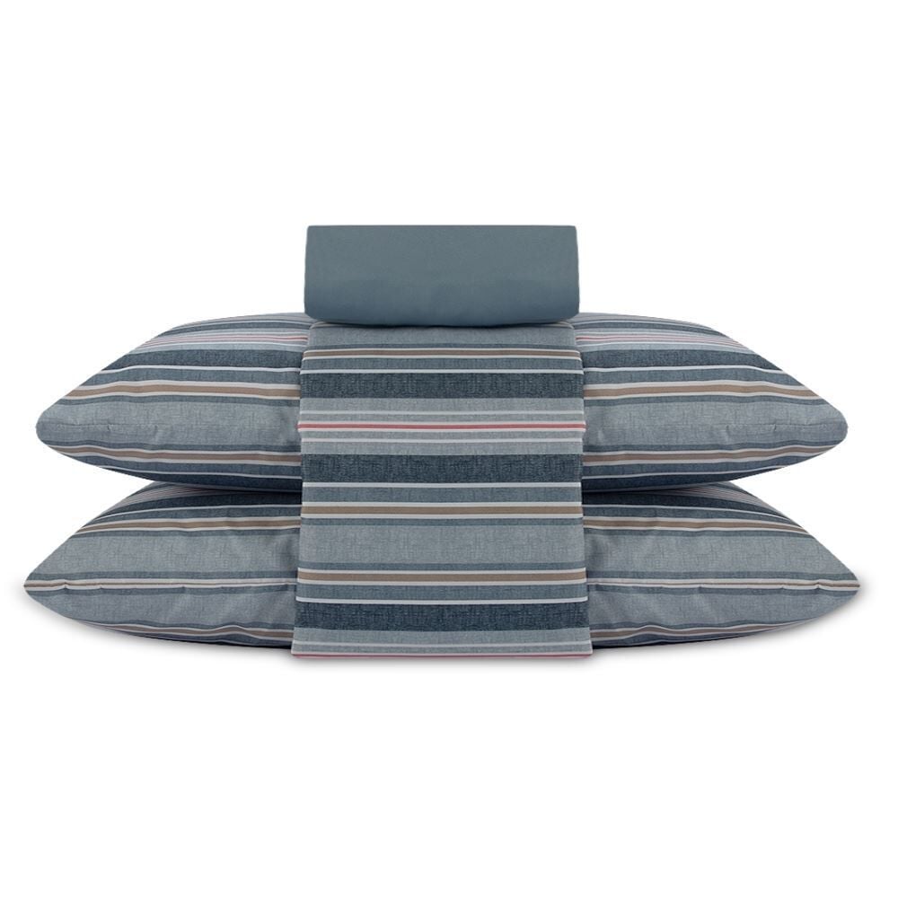 Jogo de Cama Queen Elegance Havan Casa 4 pçs - Lausane Listra Azul