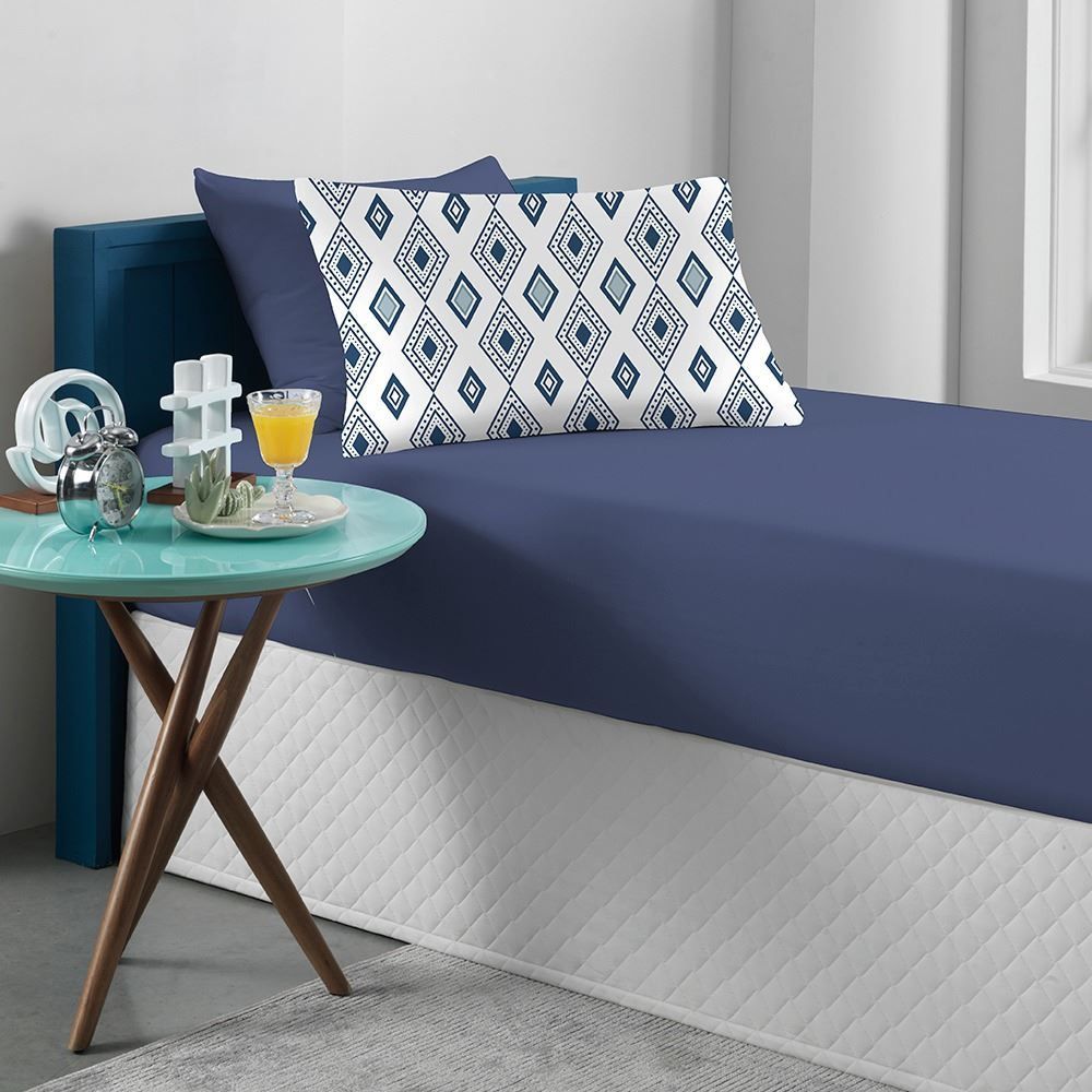 Jogo de Cama Solteiro Malha Paris Havan Casa 2 pçs - Horizonte Azul Profundo