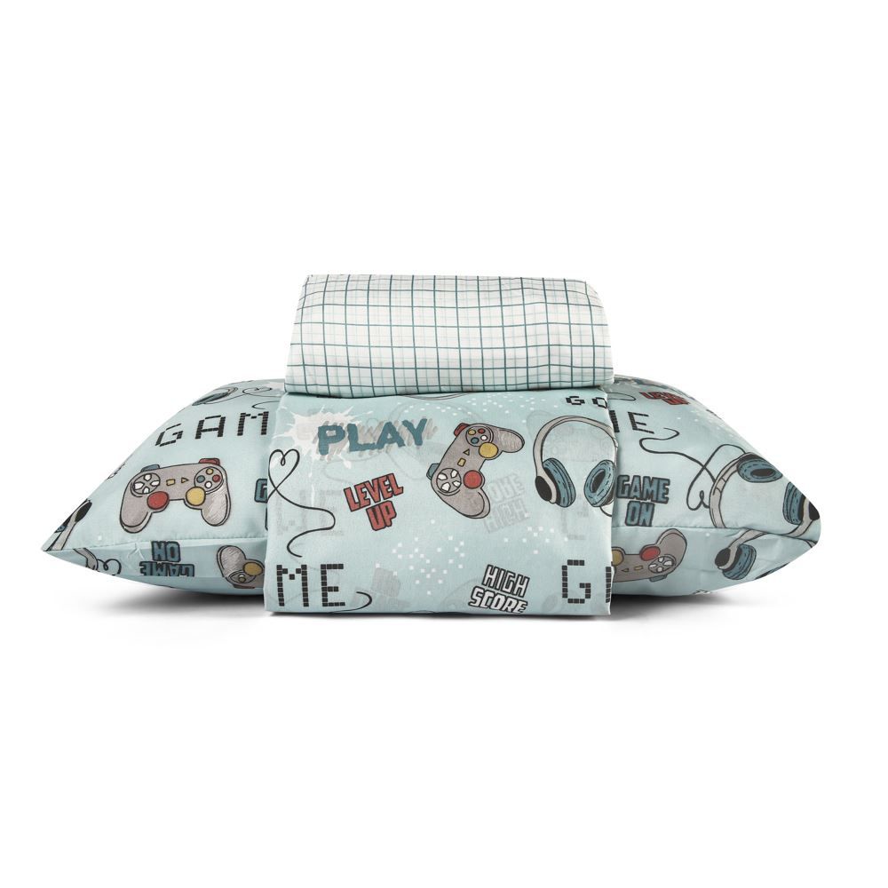  Jogo De Cama Solteiro 150 Fios Havan Kids 3 Pçs - Game Play Azul