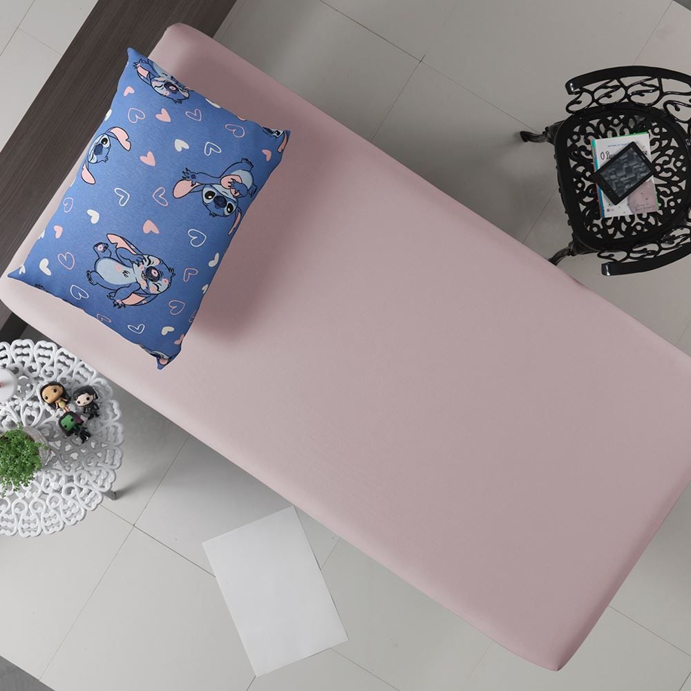 Jogo De Cama Solteiro Malha Estampado Disney - STITCH SWEET/MALBEC CLARO