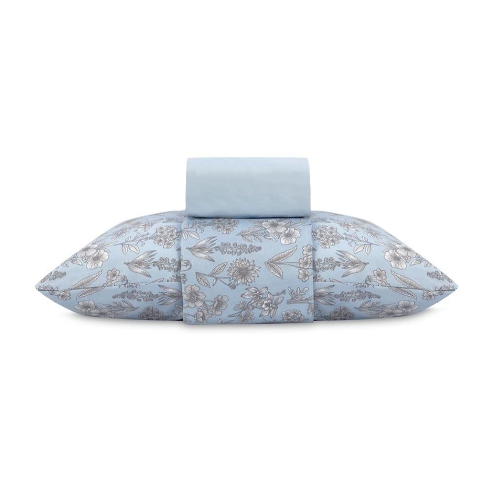 Jogo de Cama Solteiro Micropercal Havan Casa 3 pçs - Blossom Flowers Azul