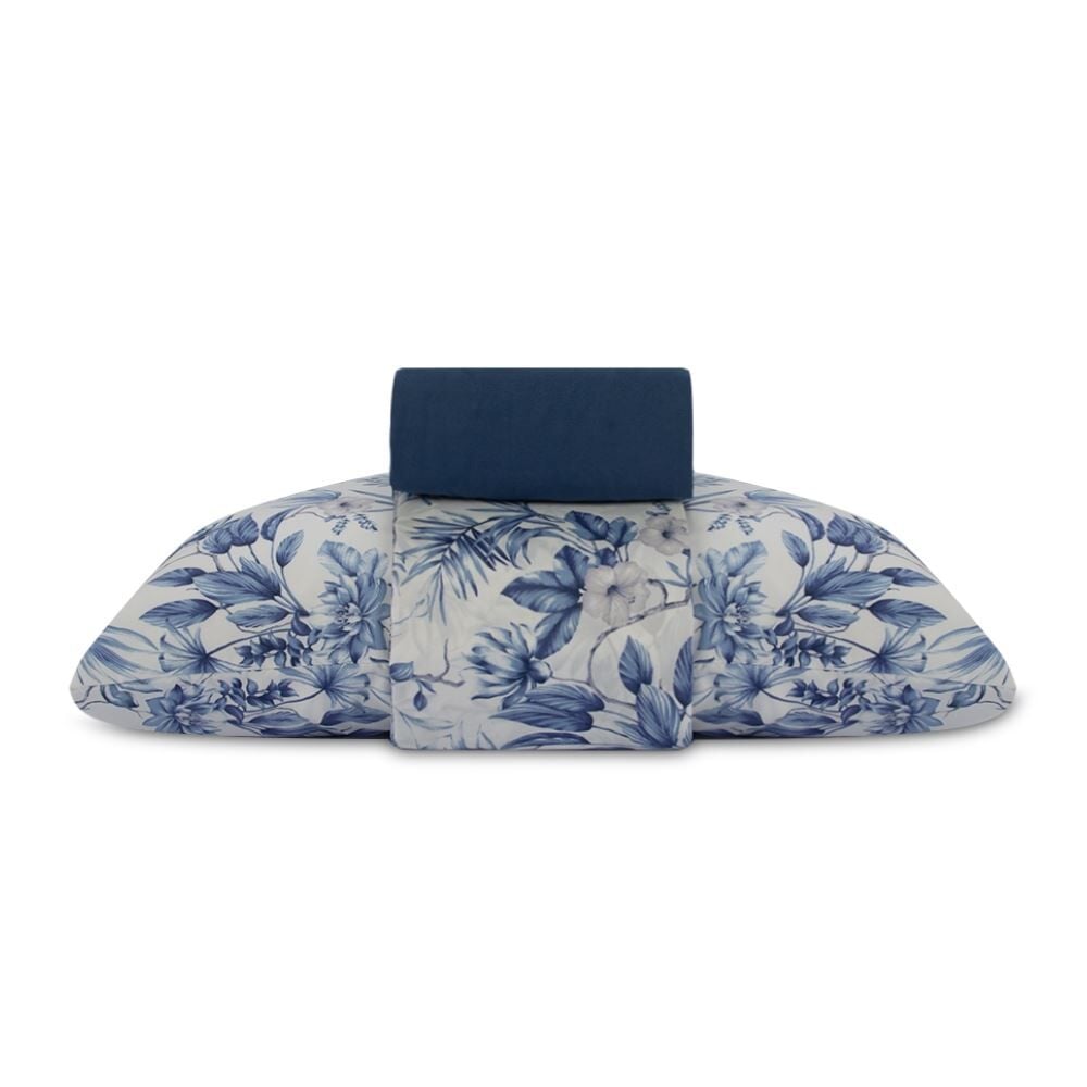 Jogo de Cama Solteiro Micropercal Havan Casa 3 pçs - Organic Flores Azul
