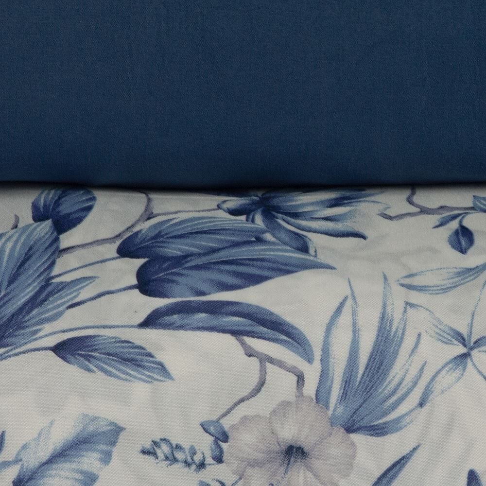 Jogo de Cama Solteiro Micropercal Havan Casa 3 pçs - Organic Flores Azul
