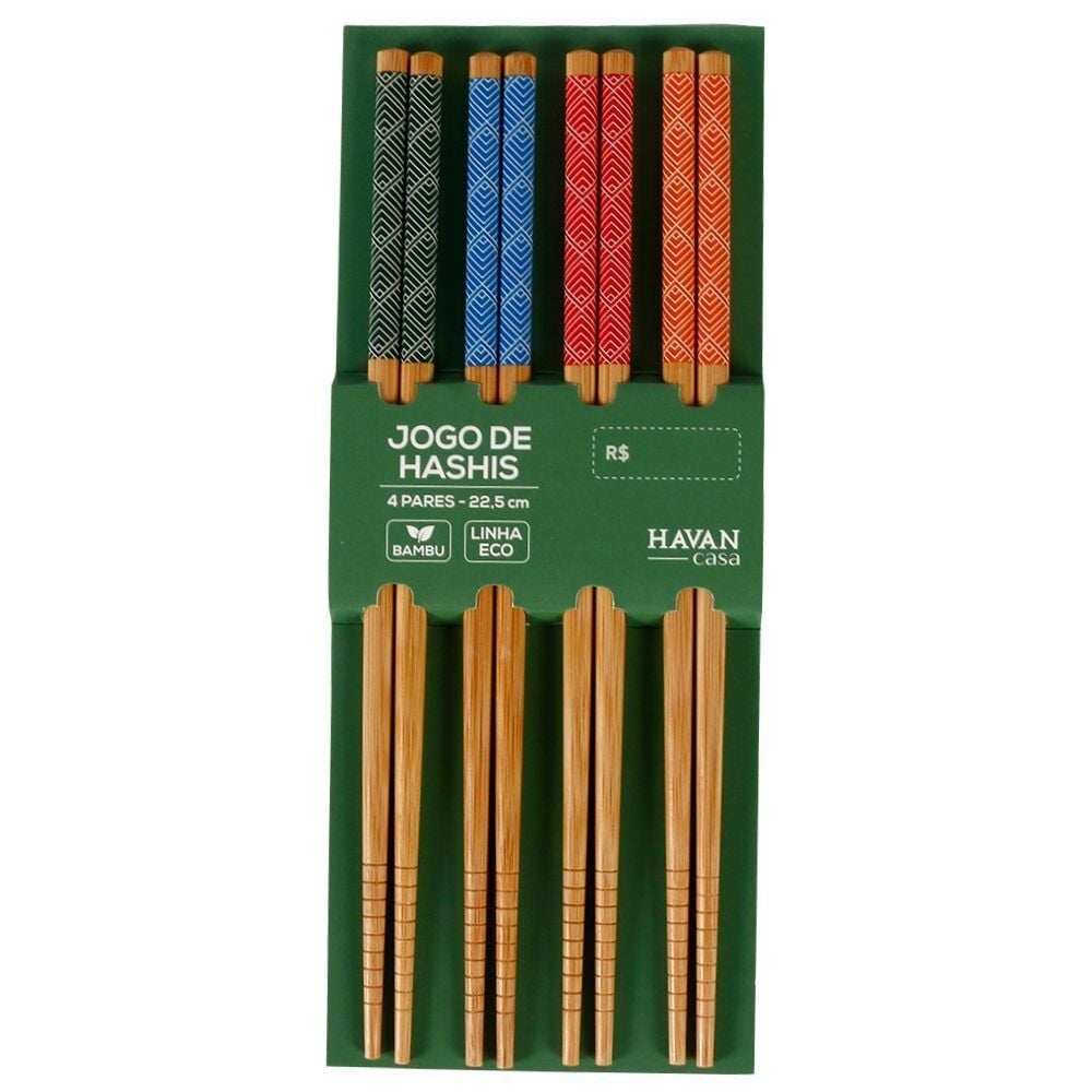 Jogo de Hashi em Bambu Havan Casa 4 Pares - Estampado