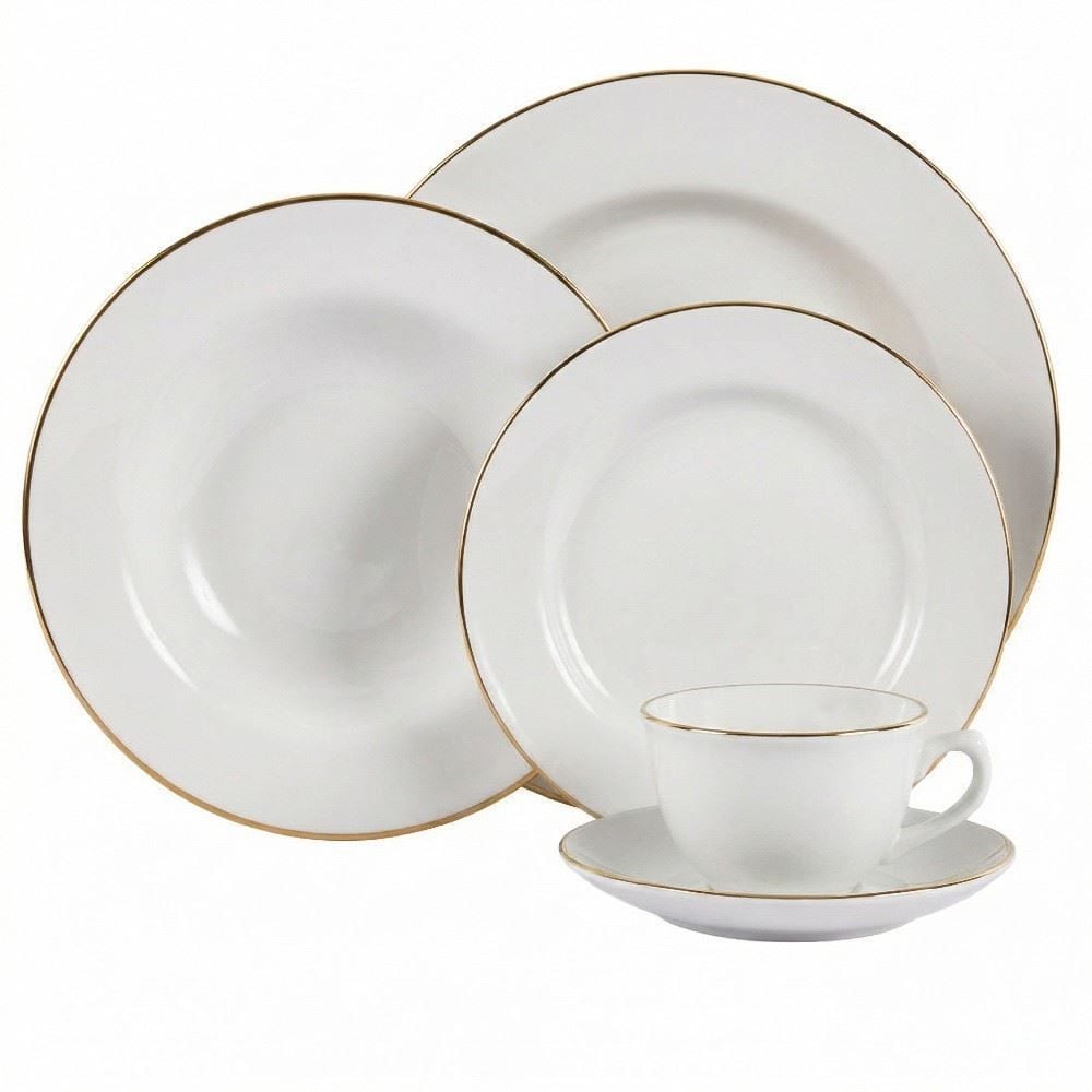 Jogo de Jantar Porcelana com Filete de Ouro Imperial Havan Casa - 20 Peças