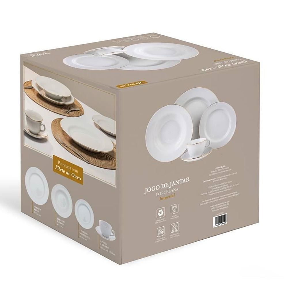 Jogo de Jantar Porcelana com Filete de Ouro Imperial Havan Casa - 20 Peças