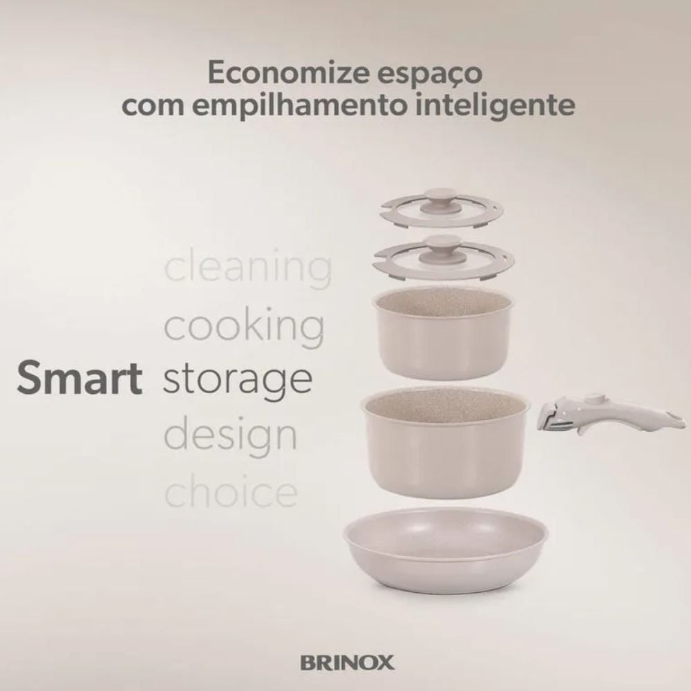 Jogo De Panelas Com Cabo Removível Fit 10 Peças Brinox - Areia