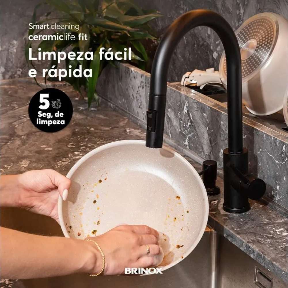 Jogo De Panelas Com Cabo Removível Fit 10 Peças Brinox - Areia