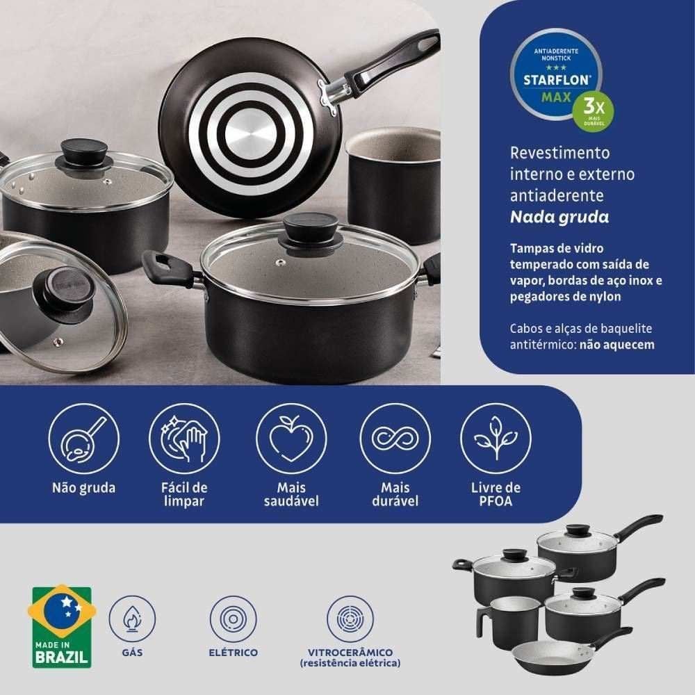 Jogo de Panelas Linz Tramontina 5 Peças - Preto