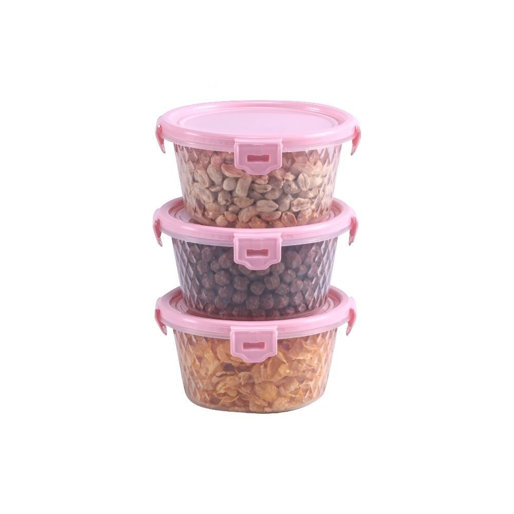 Jogo De Potes Cristal Rosa Plasvale 550 Ml - 3 Peças