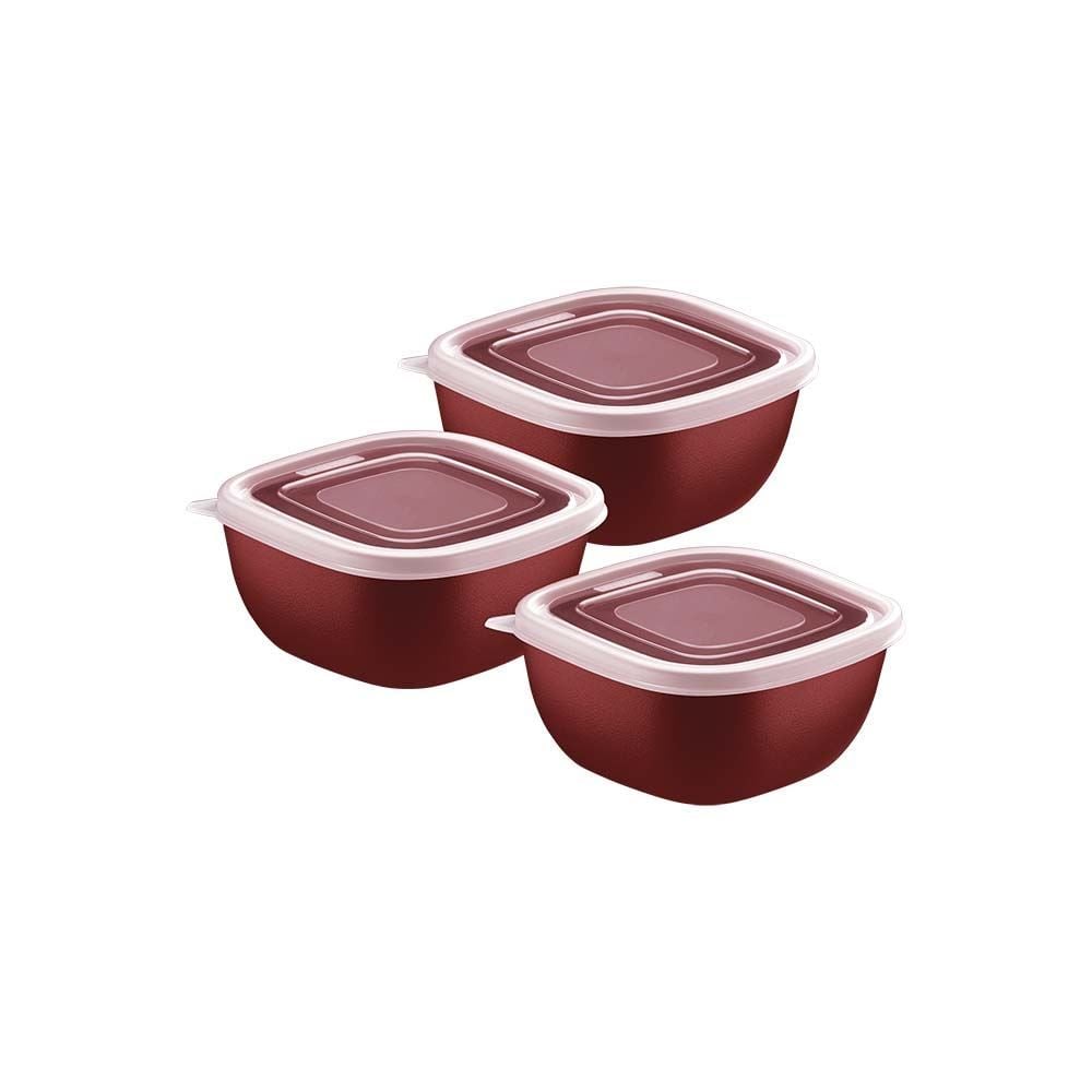 Jogo de Potes Tramontina Mixcolor Tampa Transparente 300 ml 3 pçs - BORDO