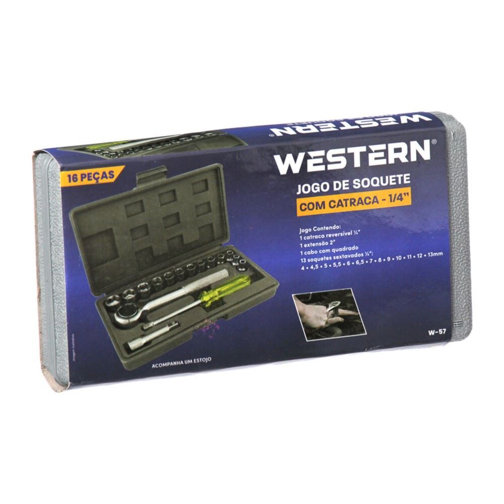 Jogo de Soquete com Catraca 1/4" 16 Peças Western