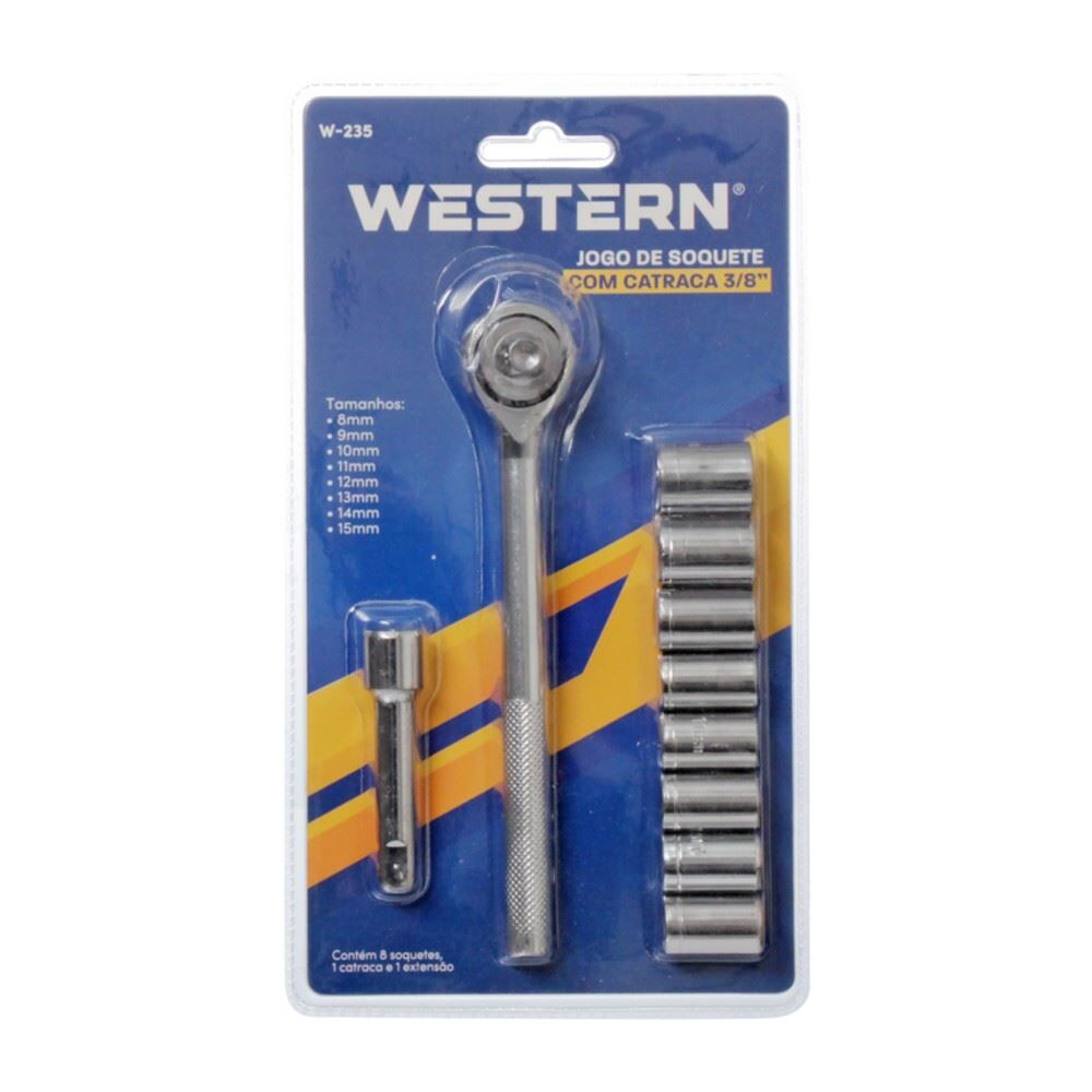 Jogo de Soquetes com Chave Catraca 3/8" 10 Peças Western