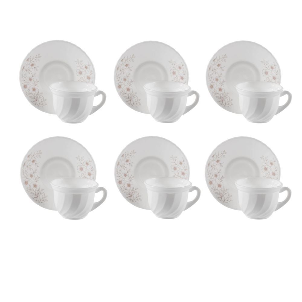 Jogo de Xícaras com Pires Opaline Safira 190Ml Havan Casa 12 pçs - Branco