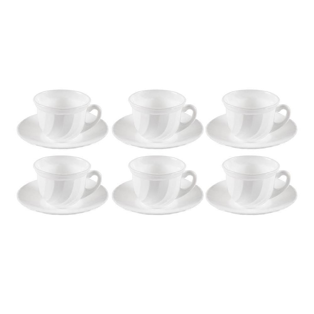 Jogo de Xícaras com Pires Opaline Valência 190Ml Havan Casa 12 pçs - Branco