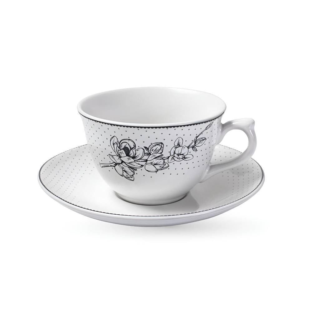 Jogo de Xícaras com Pires Porcelana Jasmine Havan Casa 12 Peças - Estampado