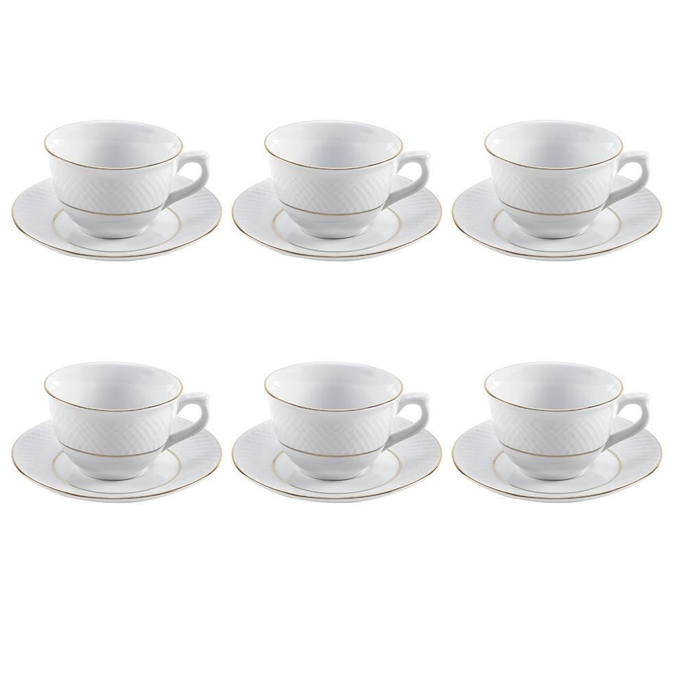 Jogo De Xícaras Com Pires Royal Havan Casa 12 Peças - Porcelana