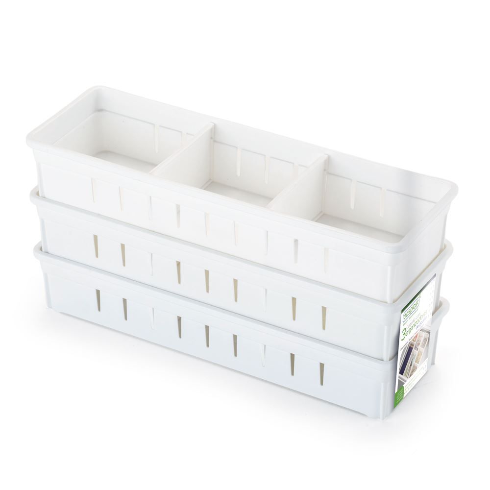 Jogo Organizadores De Gaveta Com Divisórias 3 Peças Dasplast - Branco