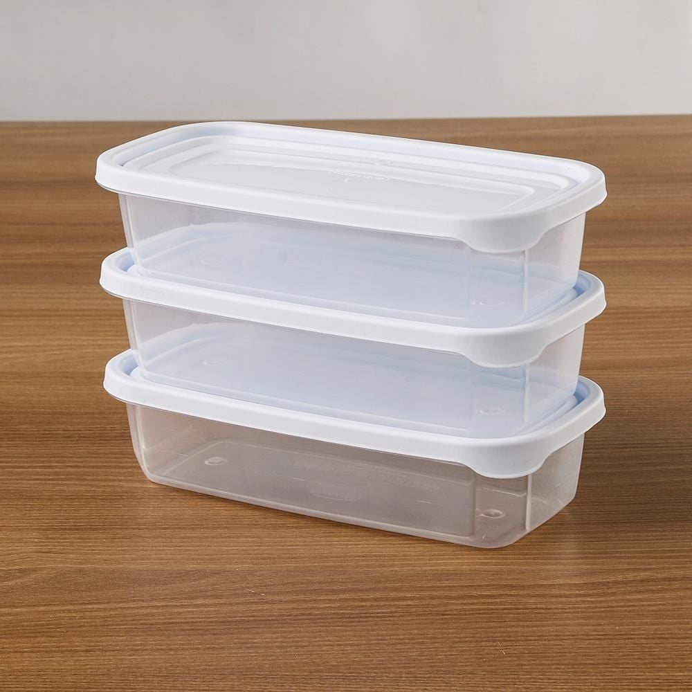 Jogo Potes De Plástico Mais Plasvale 710 Ml - Branco e Transparente