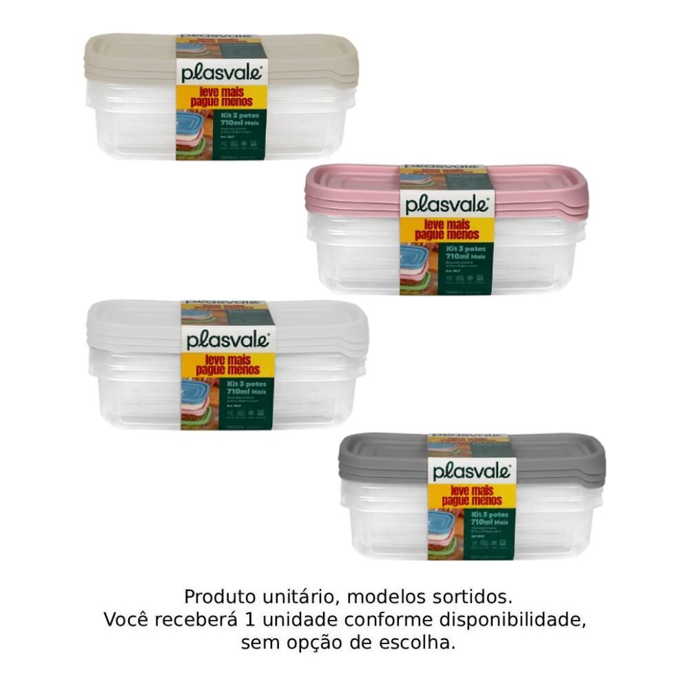 Jogo Potes de Plástico Mais Plasvale 710Ml - 3 Peças 