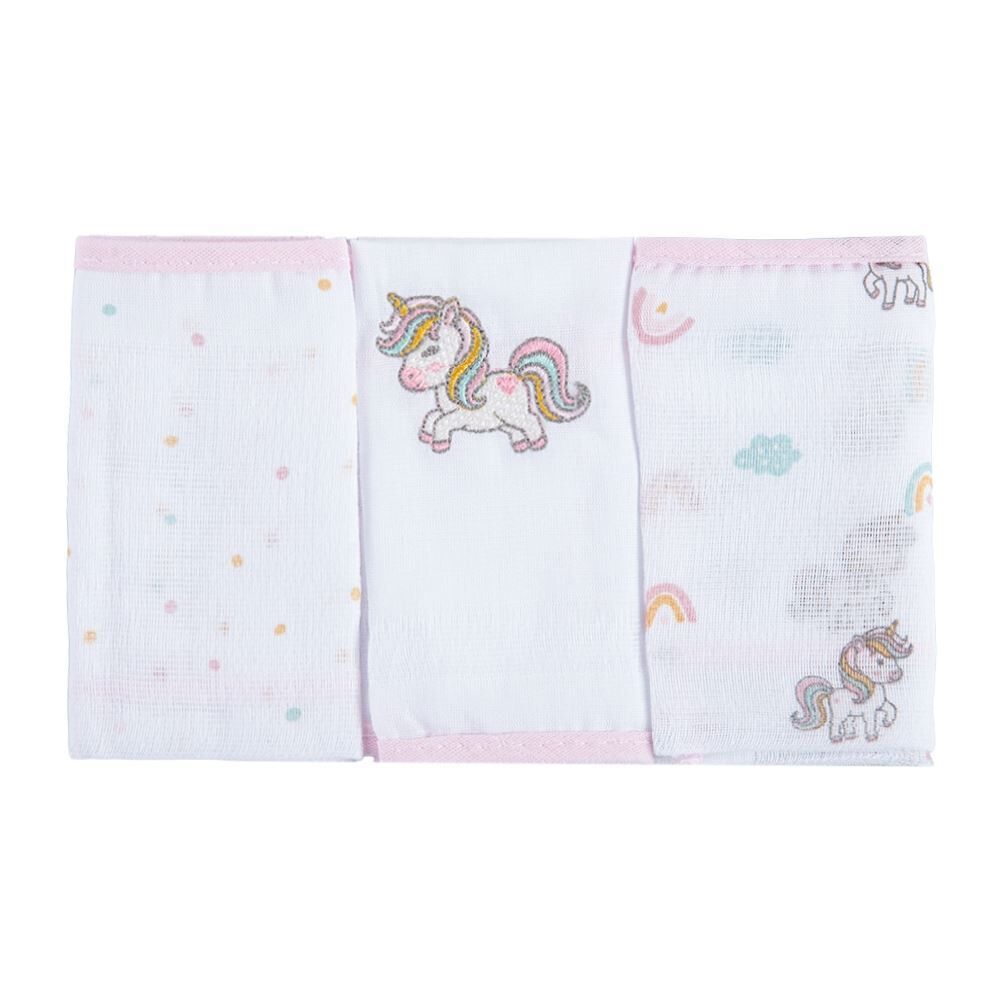Kit 3 Panos de Boca 32X32cm 100% Algodão Havan Baby - Unicórnio