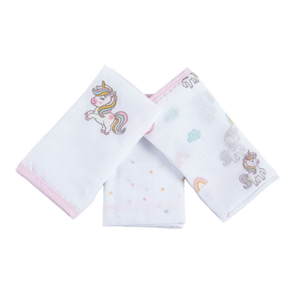 Kit 3 Panos de Boca 32X32cm 100% Algodão Havan Baby - Unicórnio
