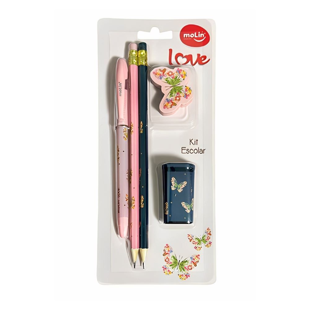 Kit Básico Escolar Love Borboletas Molin - 5 Unidades