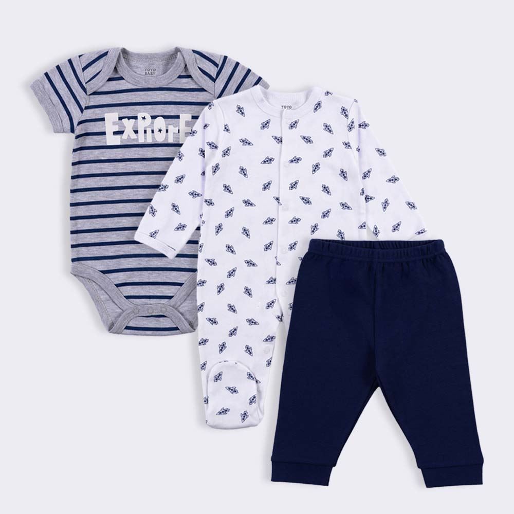 Kit Bebê Macacão, Body e Calça Yoyo Baby
