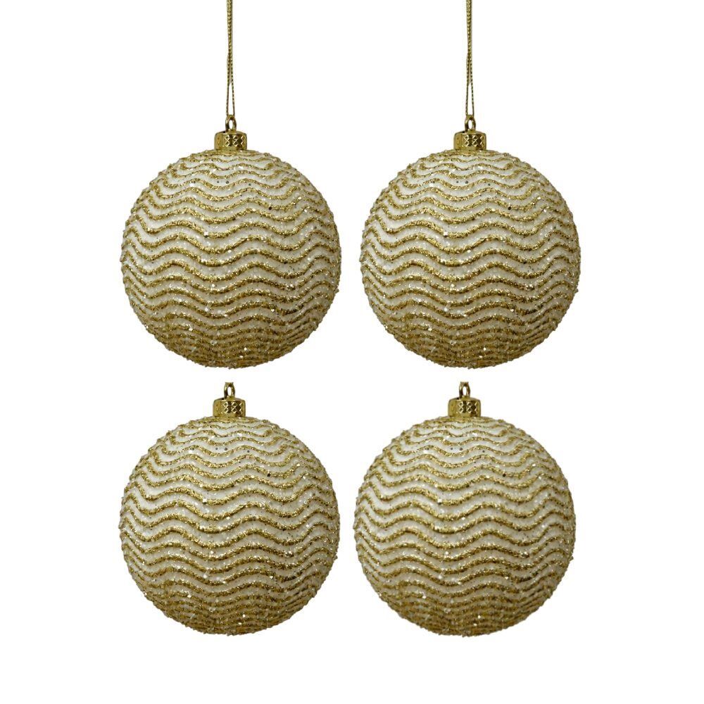 Kit Bolas de Natal 8Cm Glitter em Ondas Rio Master 4 Unidades - Dourado
