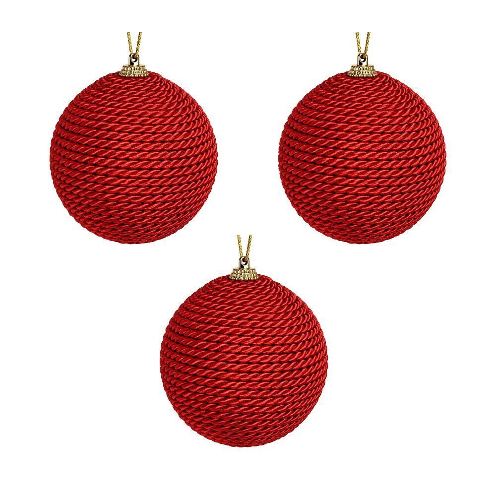 Kit Bolas de Natal Barbante Vermelho 03 Unidades 08Cm Havan Casa